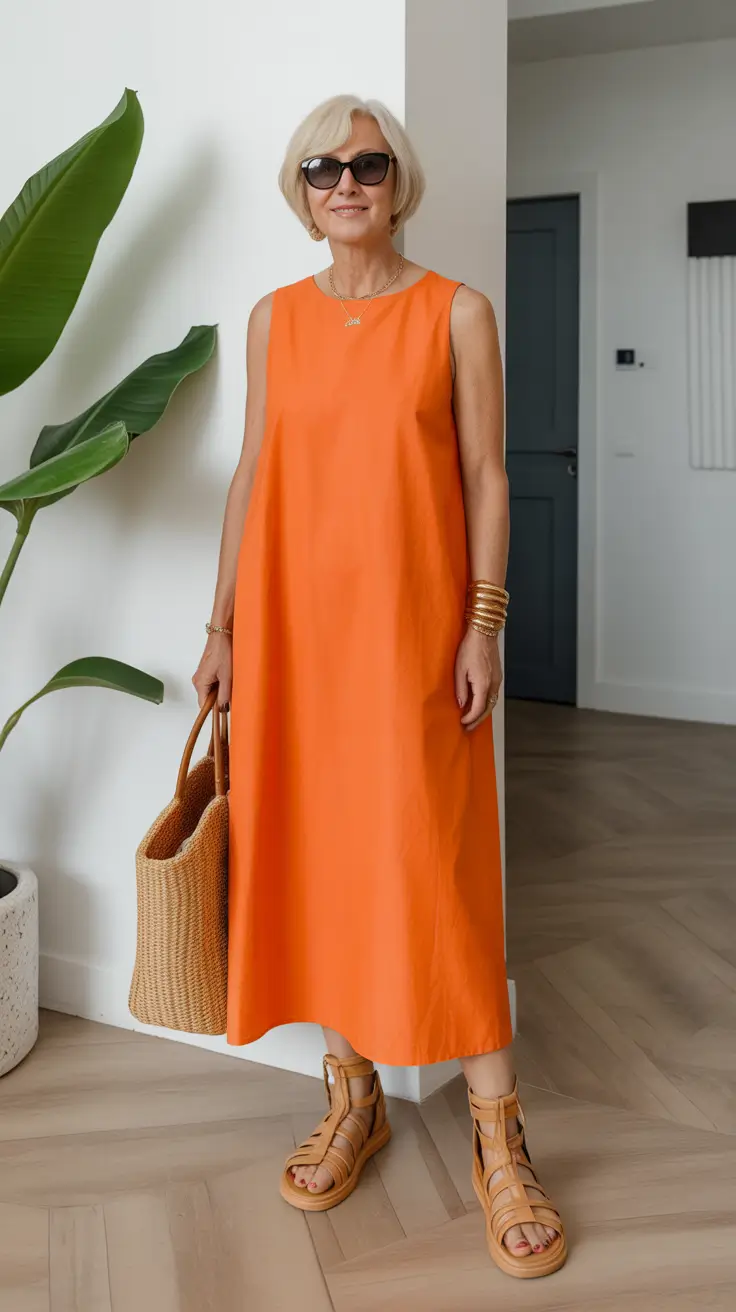 25 summer outfit for women over 40 2026 Bold Orange Dress - Statement Color That Feels Alive