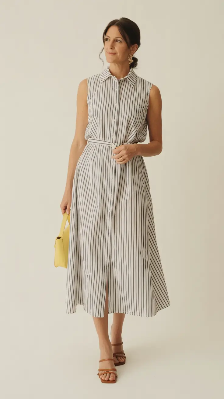 25 summer outfit for women over 40 2026 Striped Midi Dress - Timeless with a Soft Modern Touch