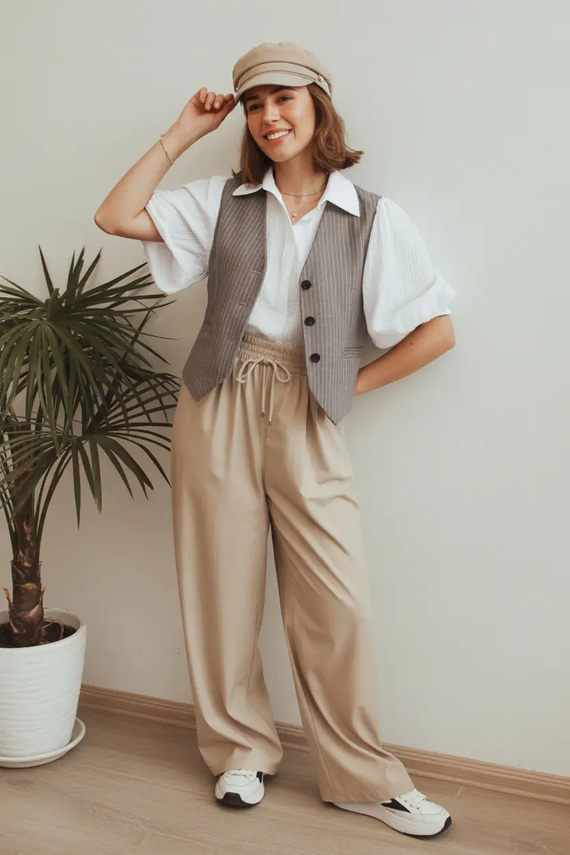 25 summer outfit for women over 40 2026 Light Layers and Relaxed Trousers - Casual with a Playful Twist