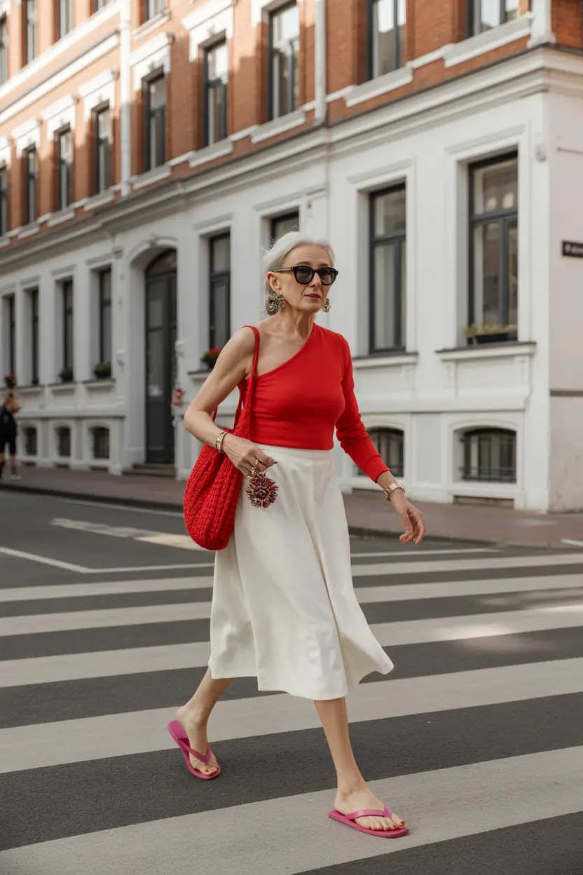 21 summer outfit for women over 60 2026 Bold Red Accents That Instantly Elevate a Summer Look