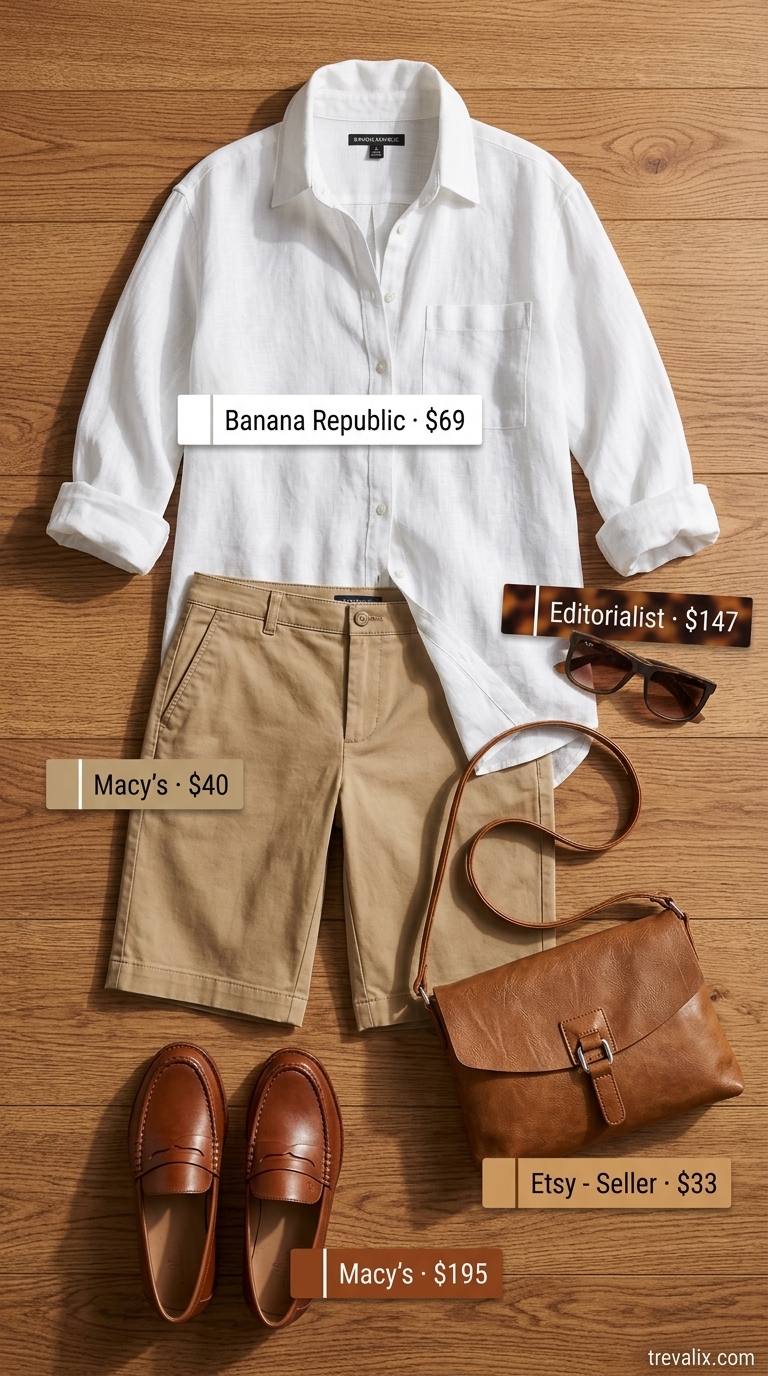 Crisp white linen shirt summer outfit for women over 60 2026. Versatile for errands & casual meetings.