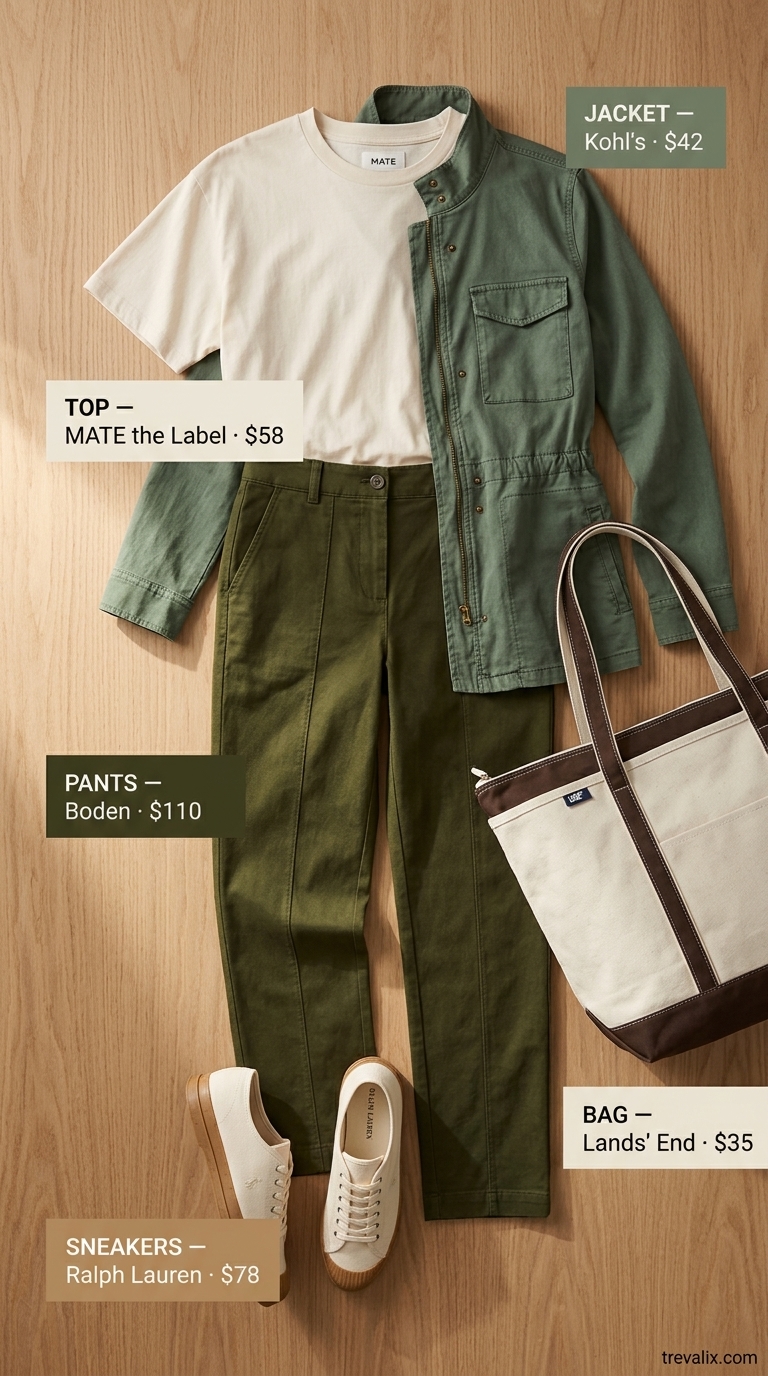 Conscious Commuter Summer Outfits 2026 Conscious Commuter Style: Khaki pants, utility jacket, sustainable sneakers. Summer outfits with sneakers for women 2026.