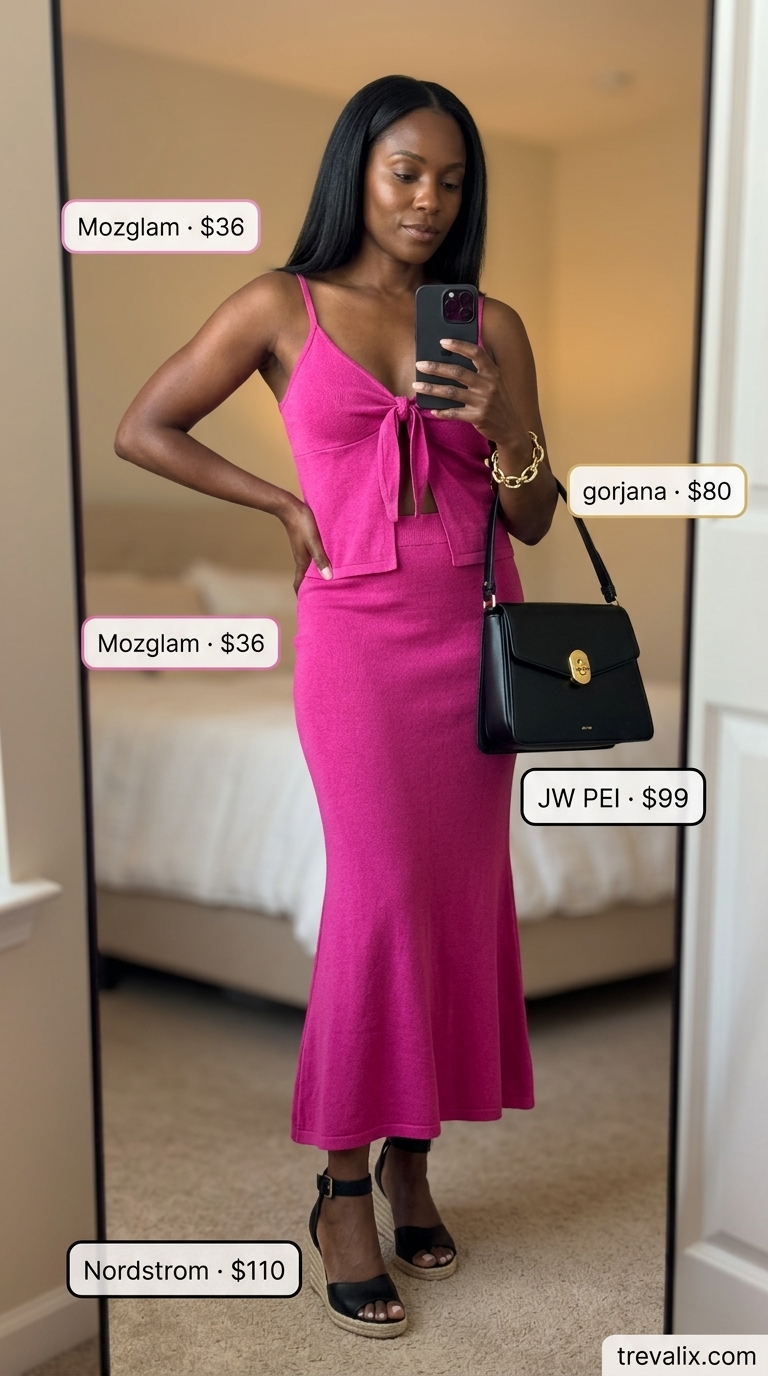 Fuchsia linen matching set for women over 40, a playful summer party outfit for 2026.