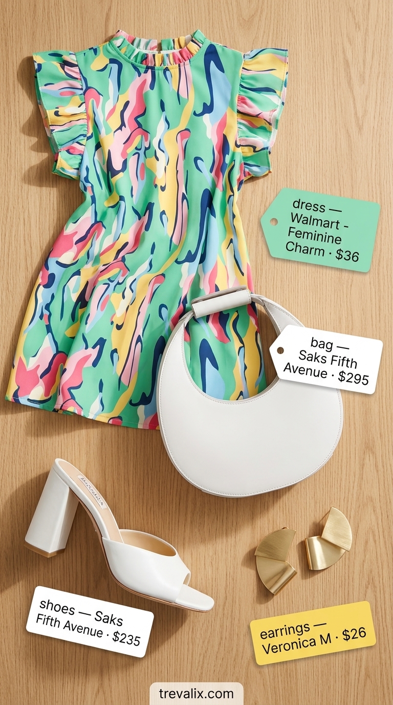 Mint green abstract print mini dress for women over 40, a creative summer outfit for 2026.