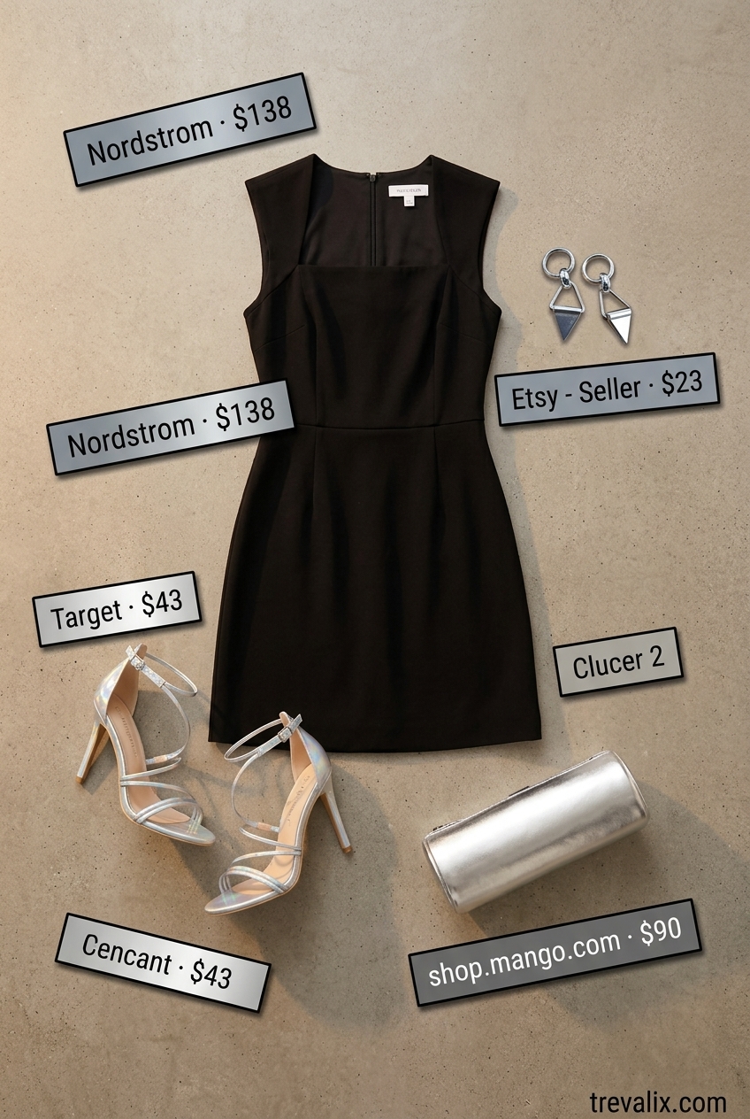 Black square neck midi dress for sophisticated sunset city evening outfits for women 2026.