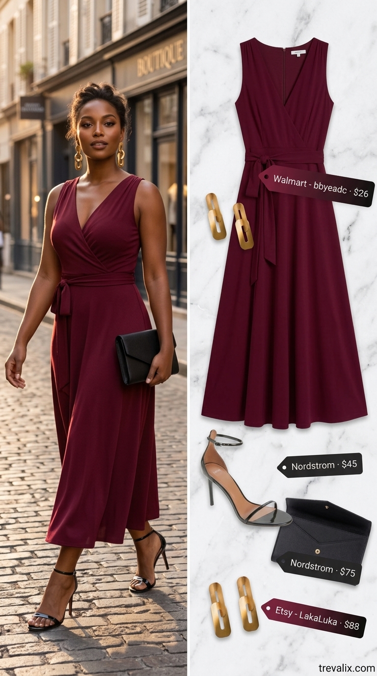 Coral satin-crepe summer wrap sleeveless dresses 2026 for date night, with black heeled sandals and gold clutch.