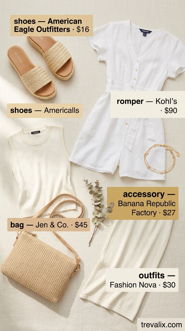 Lightweight white romper outfit for women 2026, perfect for casual outings, beach days, and summer festivals.