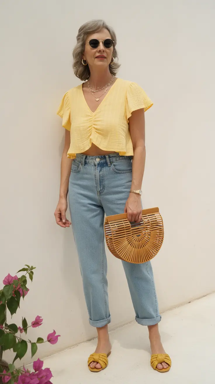 Timeless summer outfit for women over 50 2026 Playful Color and Denim That Feels Effortlessly Youthful