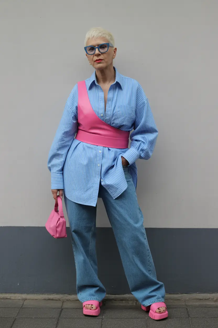 Timeless summer outfit for women over 50 2026 Bold Contrast and Confident Streetwear Energy