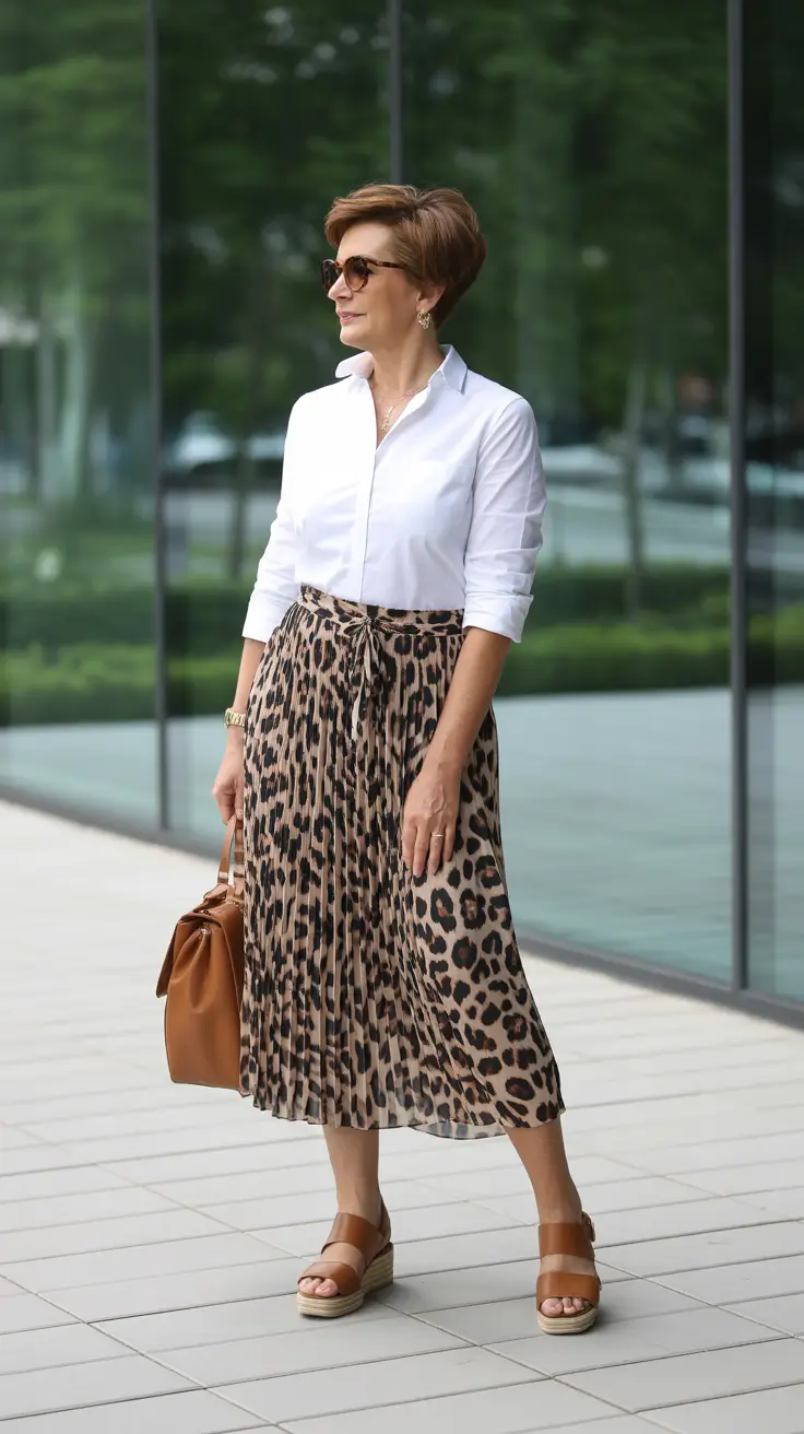Timeless summer outfit for women over 50 2026 Classic White and Leopard for Effortless Confidence