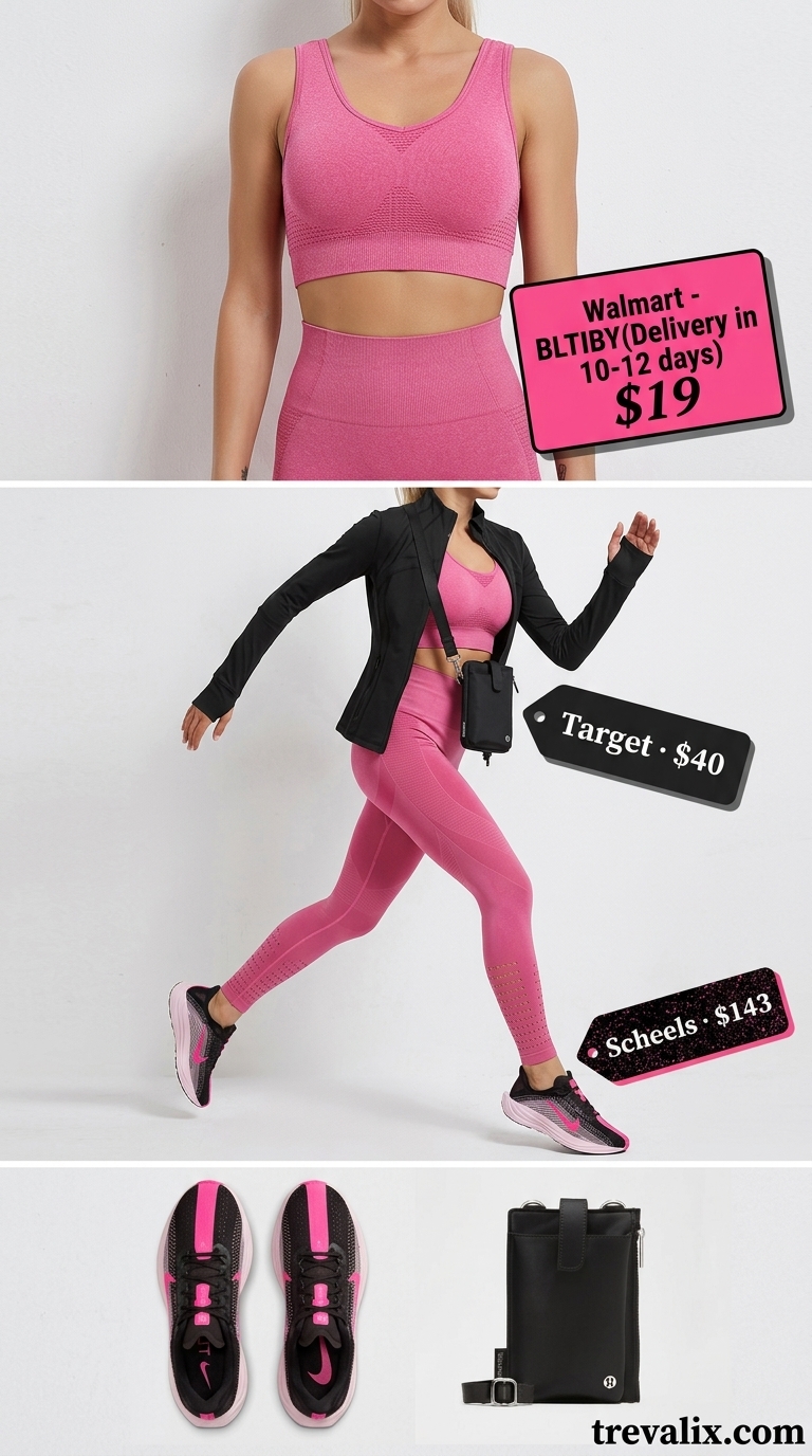 Trendy summer activewear for women 2026: Hot pink matching set for running, HIIT, gym. Bold & dynamic look.