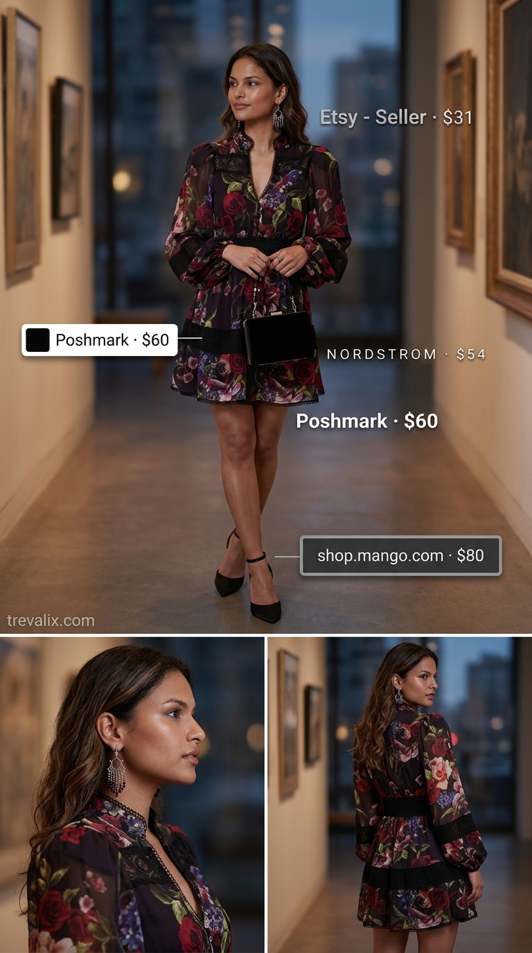 Trendy Summer Going Out Outfits 2026: Midnight Garden Dress Trendy summer going out outfits for women 2026: Midnight plum sheer dress, black heels, silver chandelier earrings for an evening event.