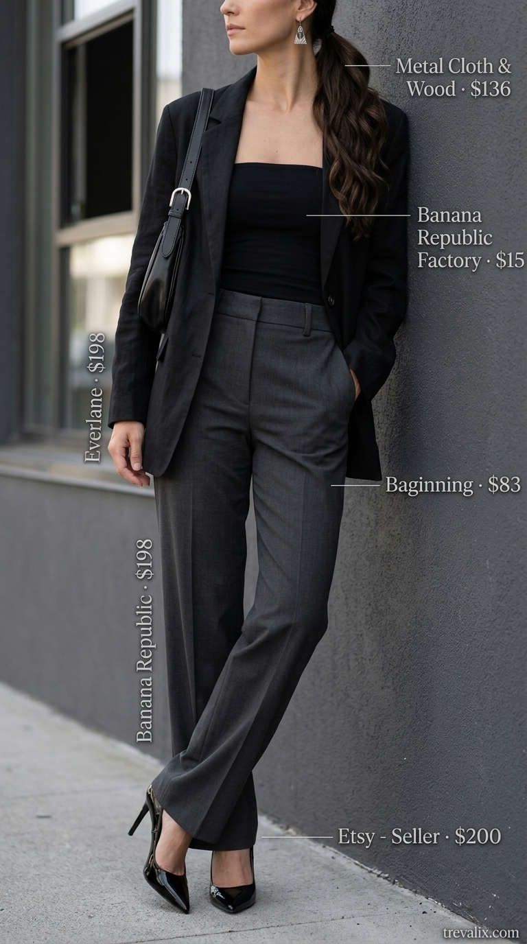 Chic tube top outfit with tailored trousers and blazer. Trendy summer tube top outfits 2026.