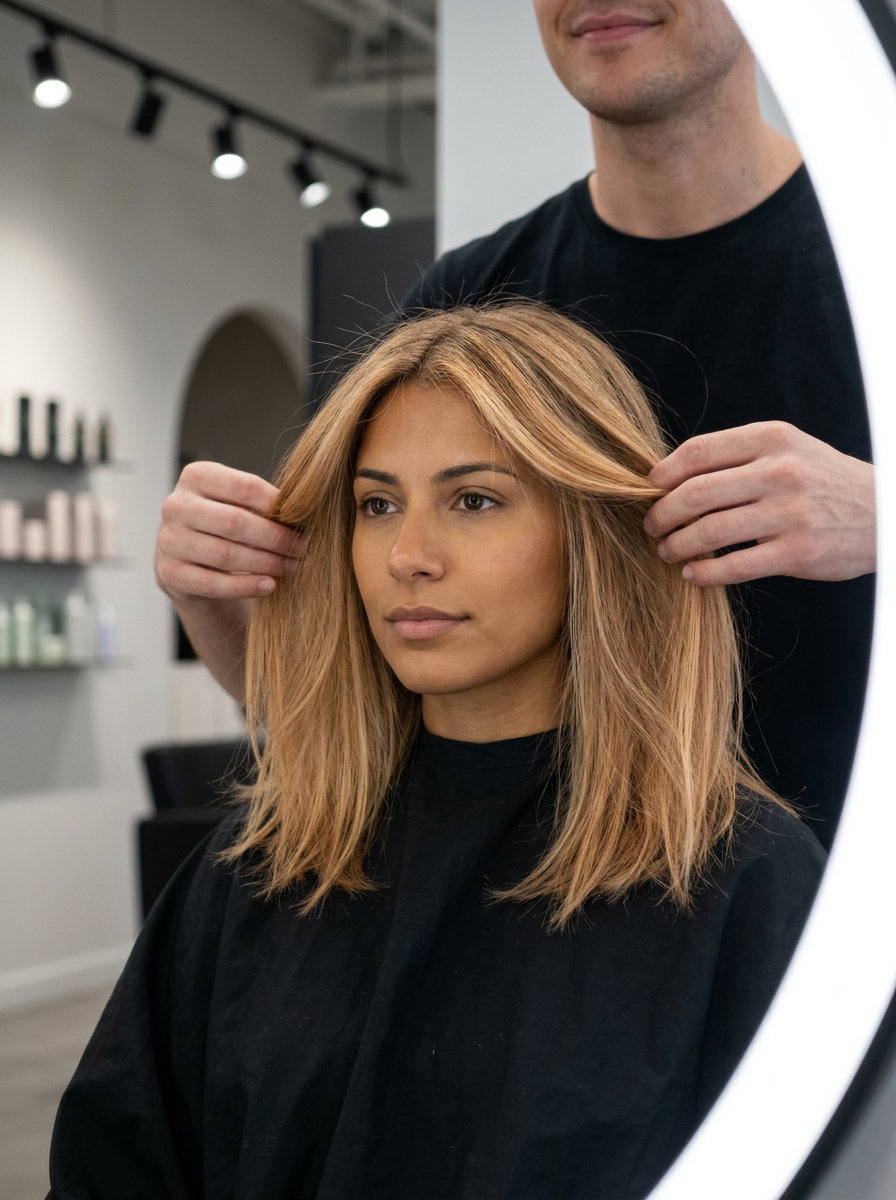 Apricot Balayage Hair Color 2026 long layered honeyed apricot blonde balayage with sandy blonde, scattered highlights — effortless daily style