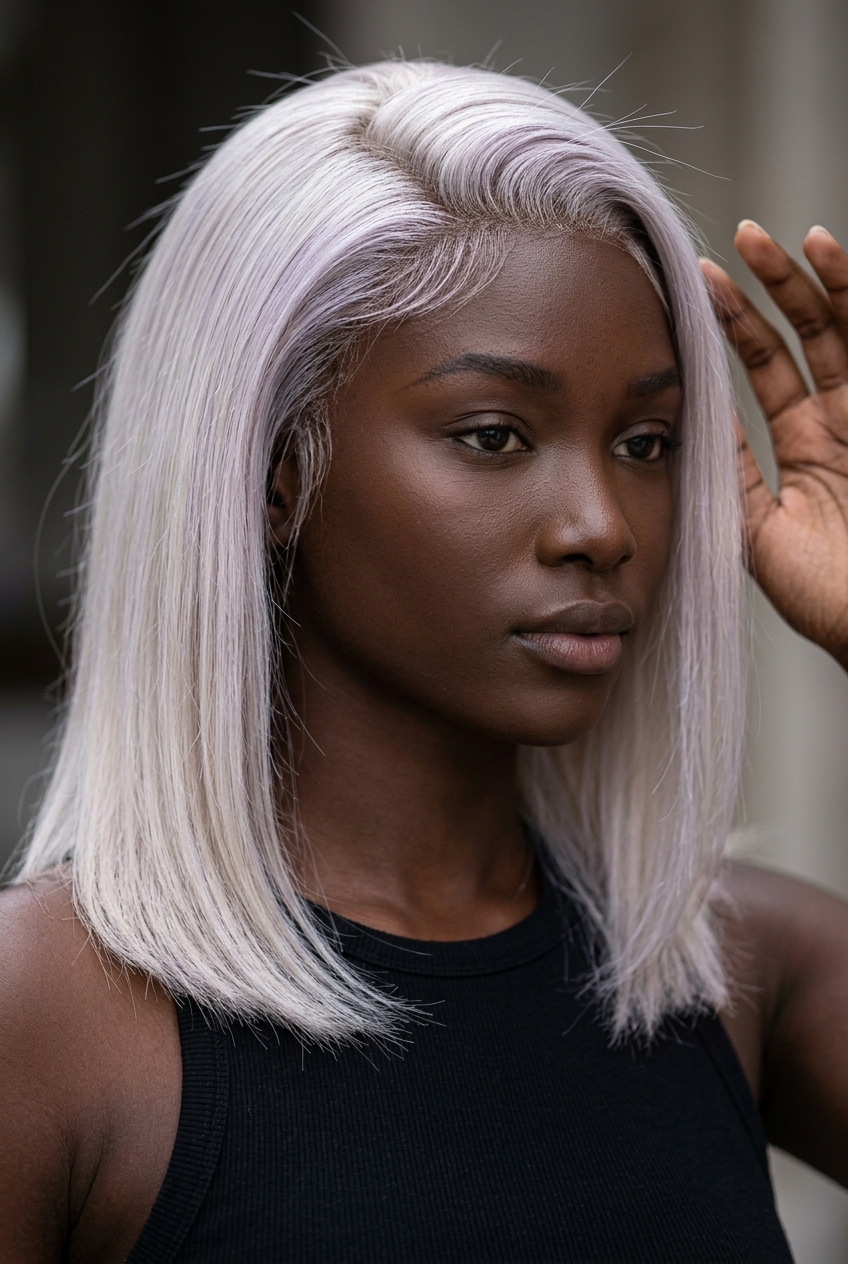 short arctic platinum all-over with uniform icy blonde and violet toner for glamorous nights