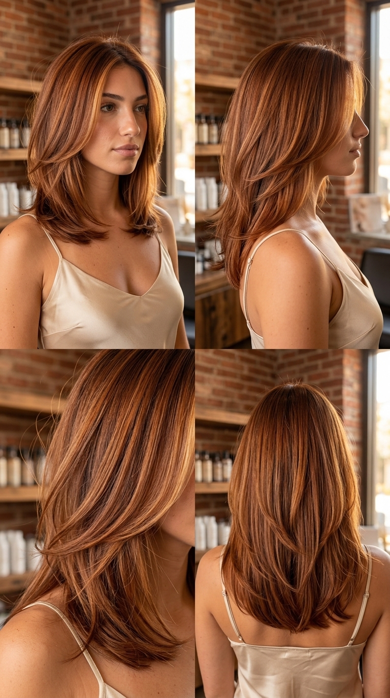 shoulder-length layered hair with burnt sugar caramel for bohemian style