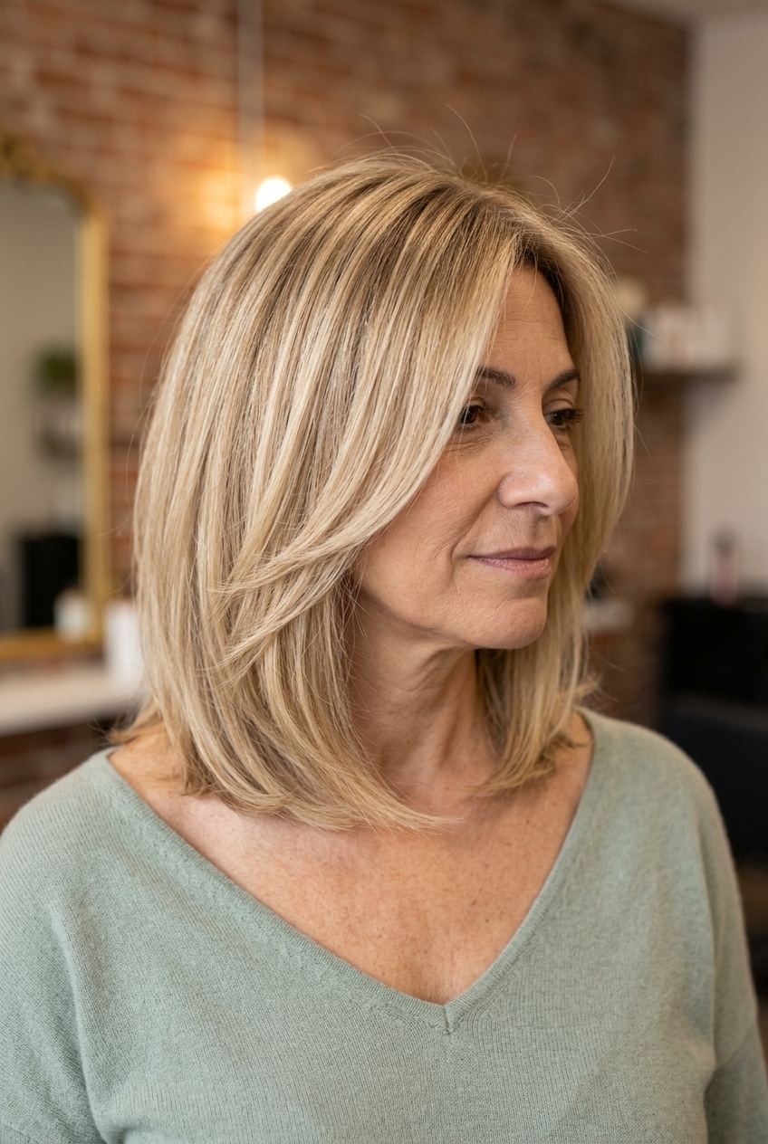 collarbone lob haircut with buttercream blonde and honey lowlights — soft summer style