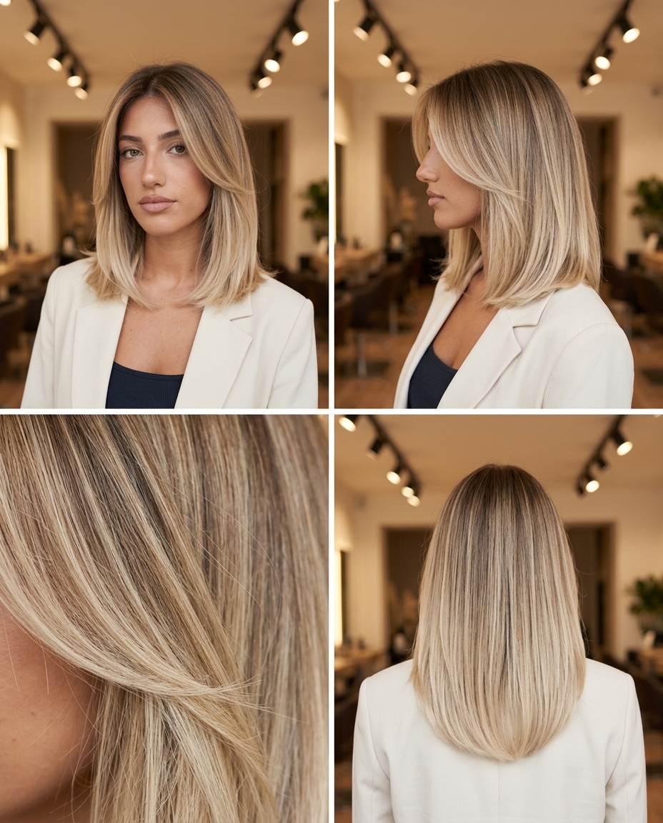 long champagne kiss ombre with soft gold and beige, elegant balayage for formal events