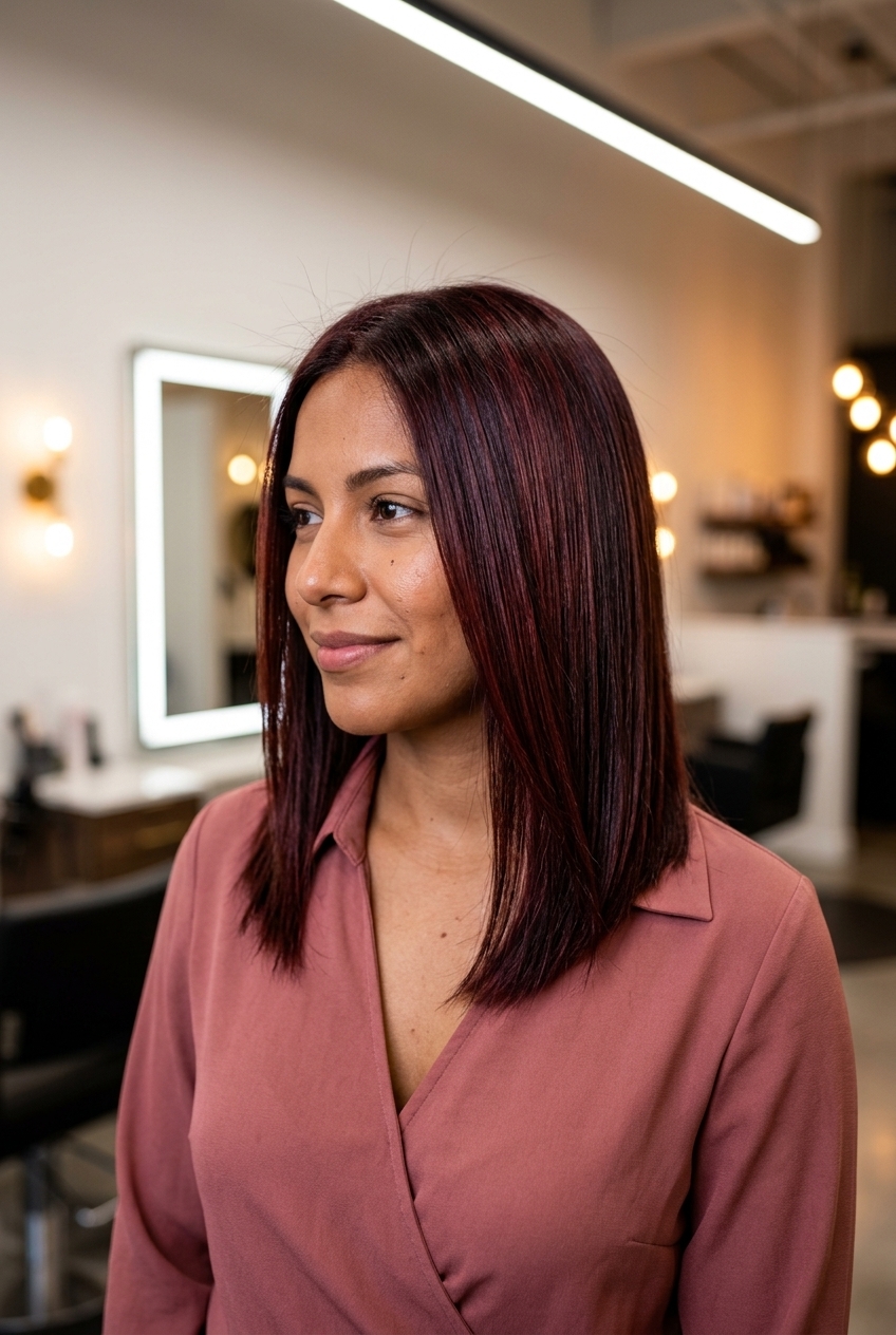 long cherry cola all-over with deep brown and rich red-violet for vampy nights