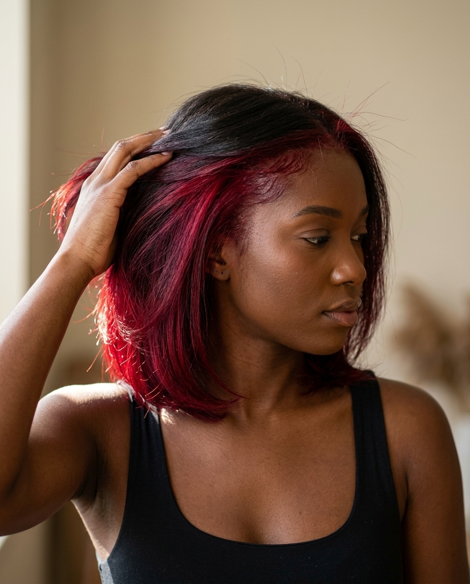 short crimson ember undercut with vibrant red and dark cherry for edgy nights
