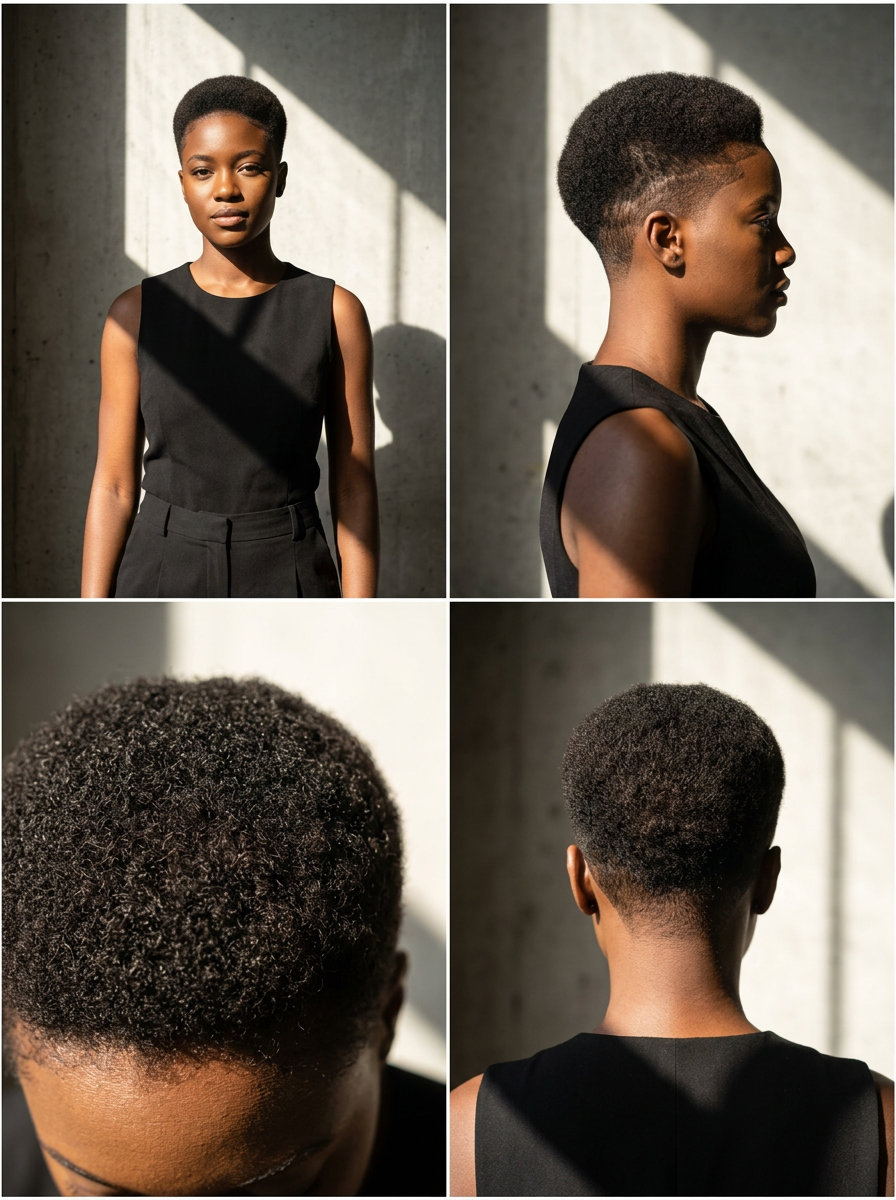 short tapered soft-crop natural dark brown hair, textured top — modern confident look