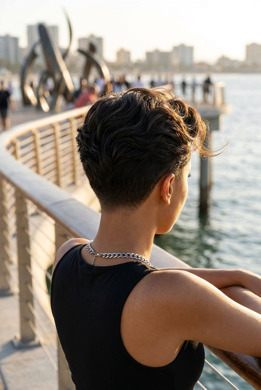 short wavy hairstyle with deep brunette and urban edge textured top for summer 2026
