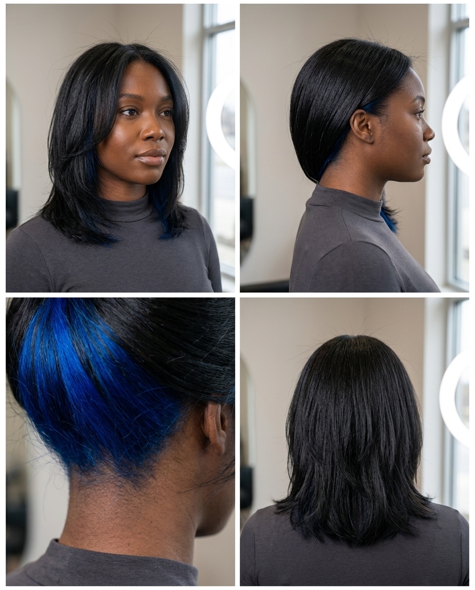 short electric blue undercut with vivid blue, hidden section, no fringe — edgy summer style