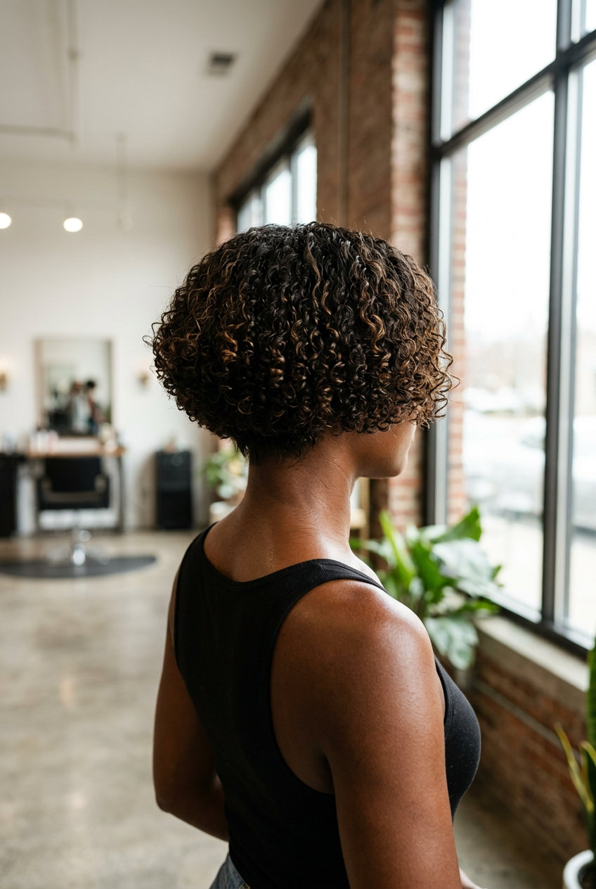 short french bob in deep espresso brunette with optional honey babylights — bold, natural