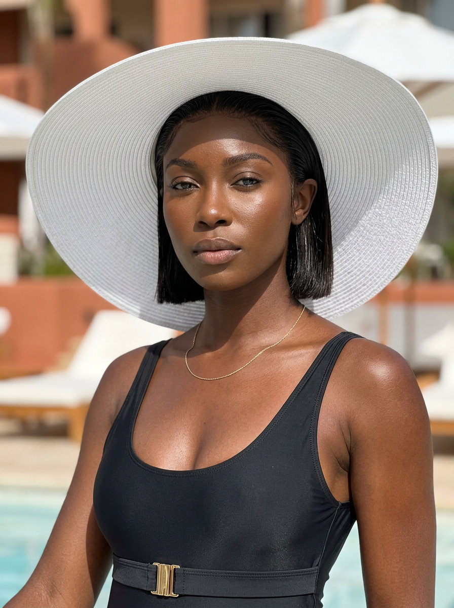 chin-length blunt bob with espresso gloss, sharp perimeter, no fringe — glamorous date night