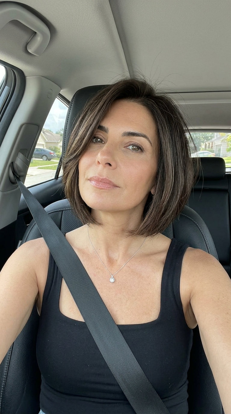 chin-length italian bob with espresso roast and subtle mocha ribbons for bold look