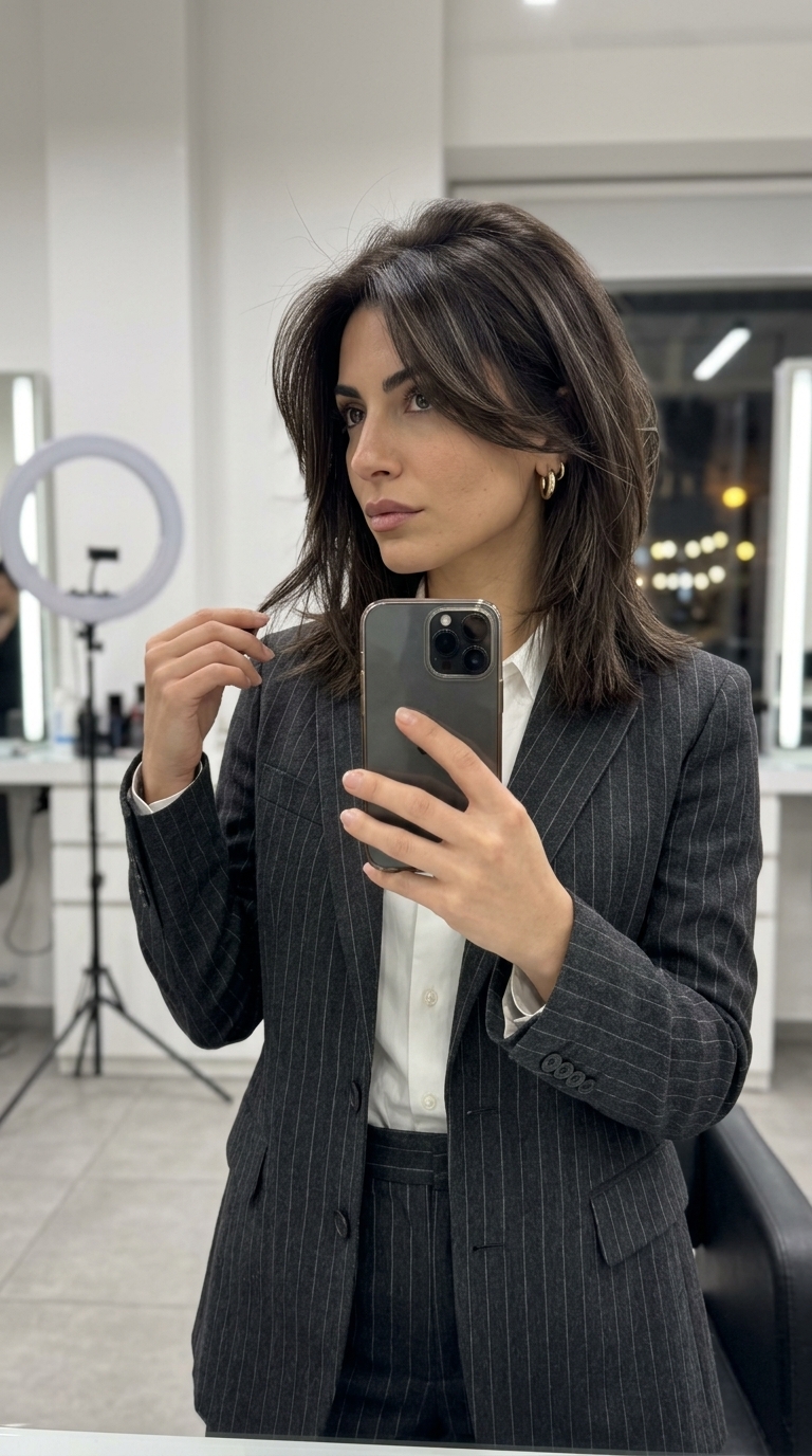 medium espresso wolf cut with ash micro-highlights and soft layers for chic style