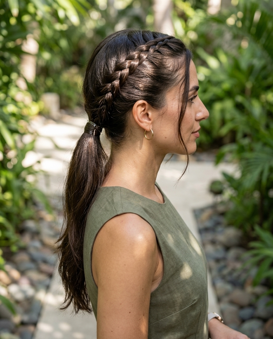 Sleek Braided Half-Up 2026 medium espresso roast french braids with sleek finish and face-framing tendrils for sophisticated