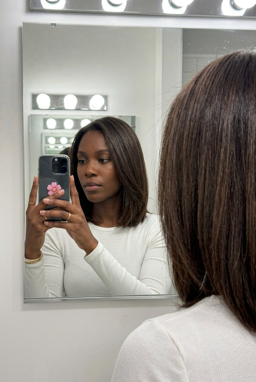 short raw cacao espresso dimensional hair color with cool taupe melt, color melt technique — effortless natural