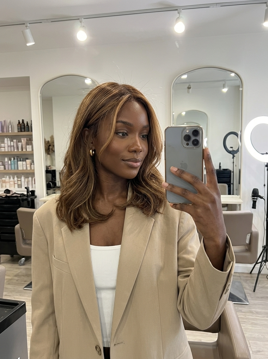 Syrup Brunette Face-Framing 2026 long layered brunette with warm golden brown face-framing, hand-painted balayage, radiant summer hair color