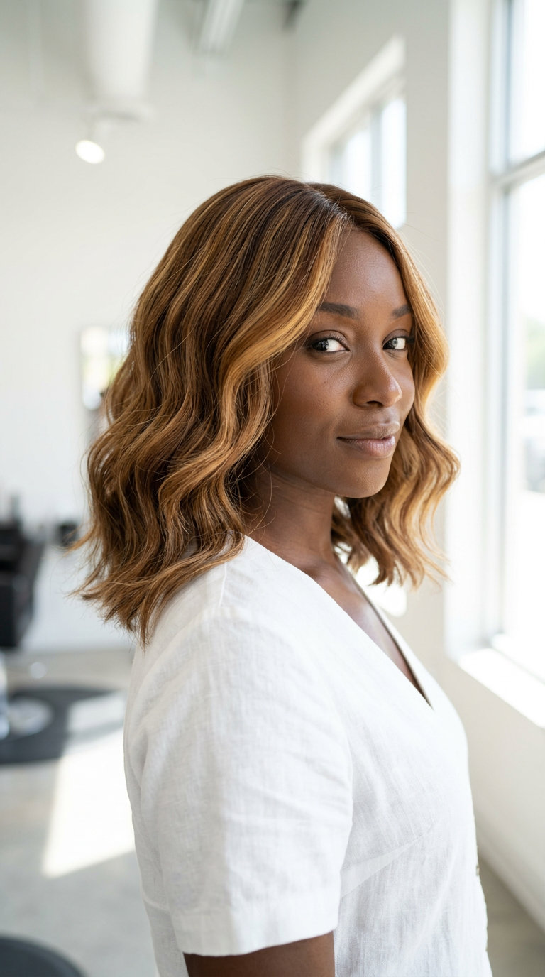 long honey amber balayage with golden blonde, face-framing highlights, no fringe — sun-kissed summer style