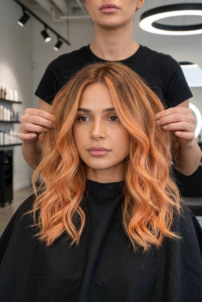 Effortless Apricot Color Melt 2026 long apricot blonde color melt with honey apricot and natural root, layered, bohemian