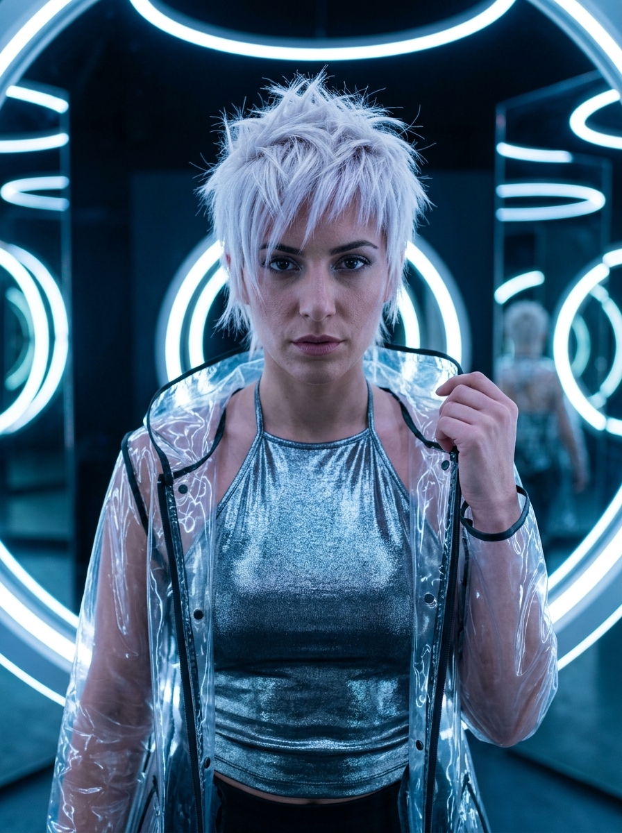 short icy platinum wolf cut with razored layers and wispy fringe for edgy style