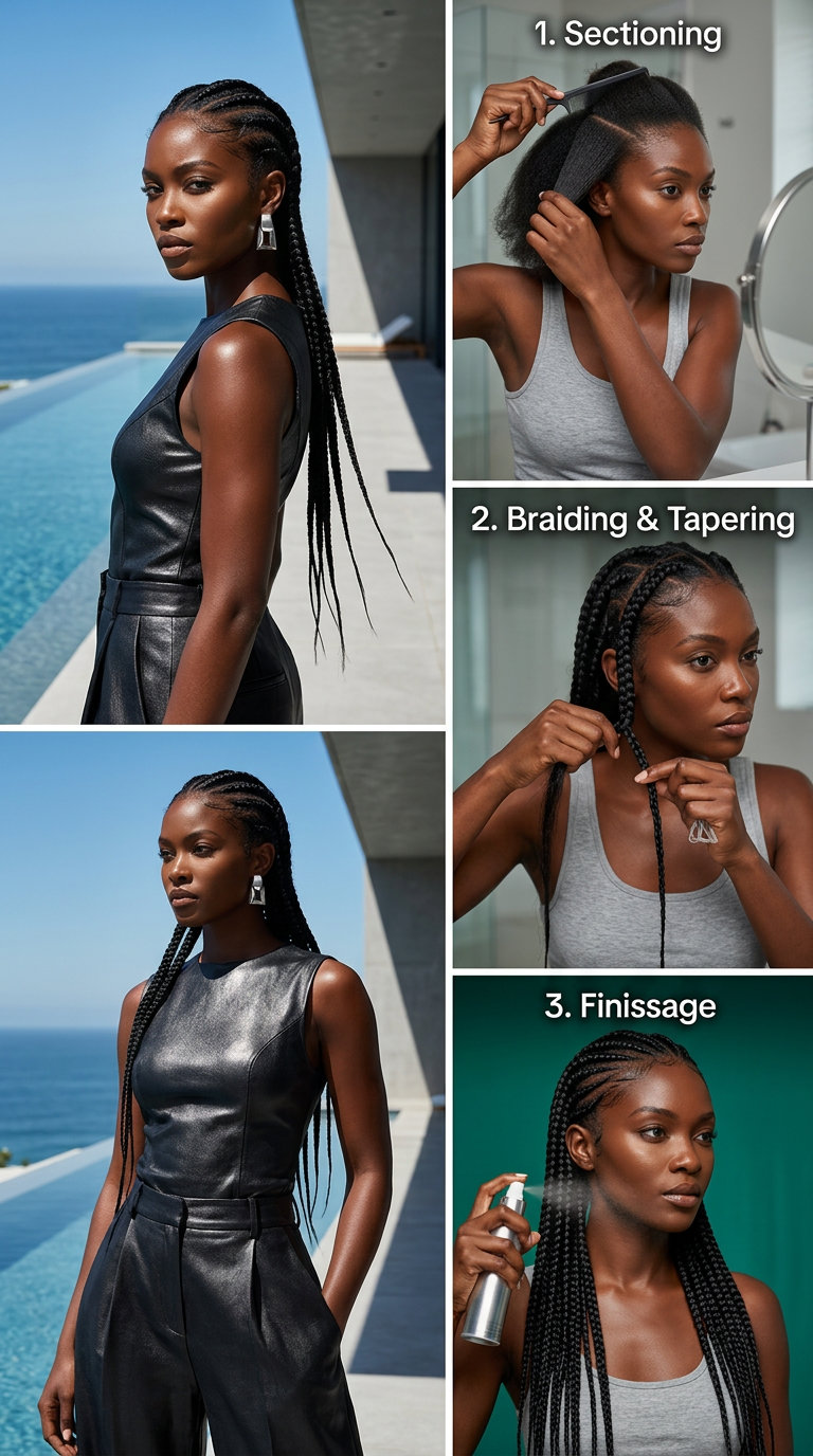 Avant-Garde Tapered Braids 2026 long jet black tapered braids with high-gloss finish for edgy