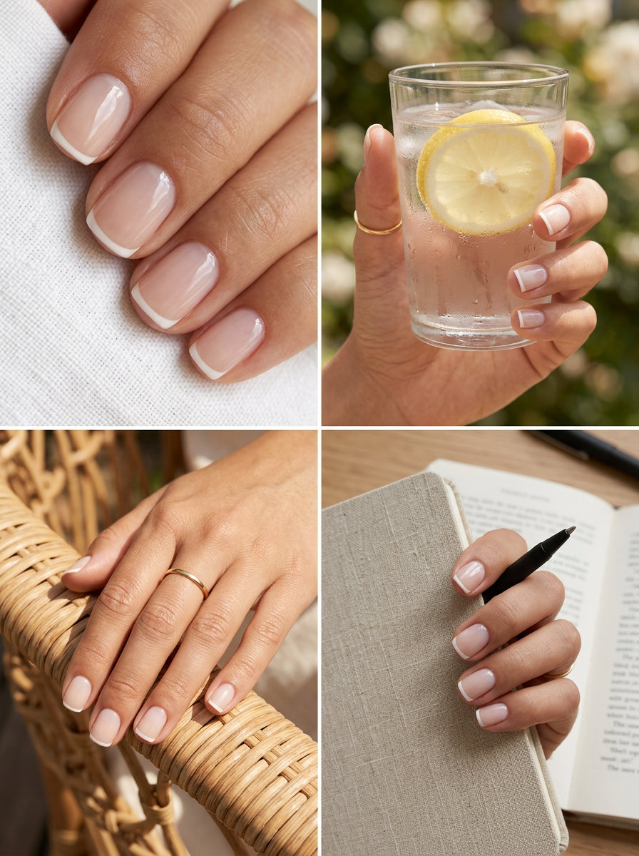 Negative Space French Nails: June Manicure Ideas 2026 Negative space nude French tip nails for june manicure ideas - summer trends 2026. Chic for office wear.
