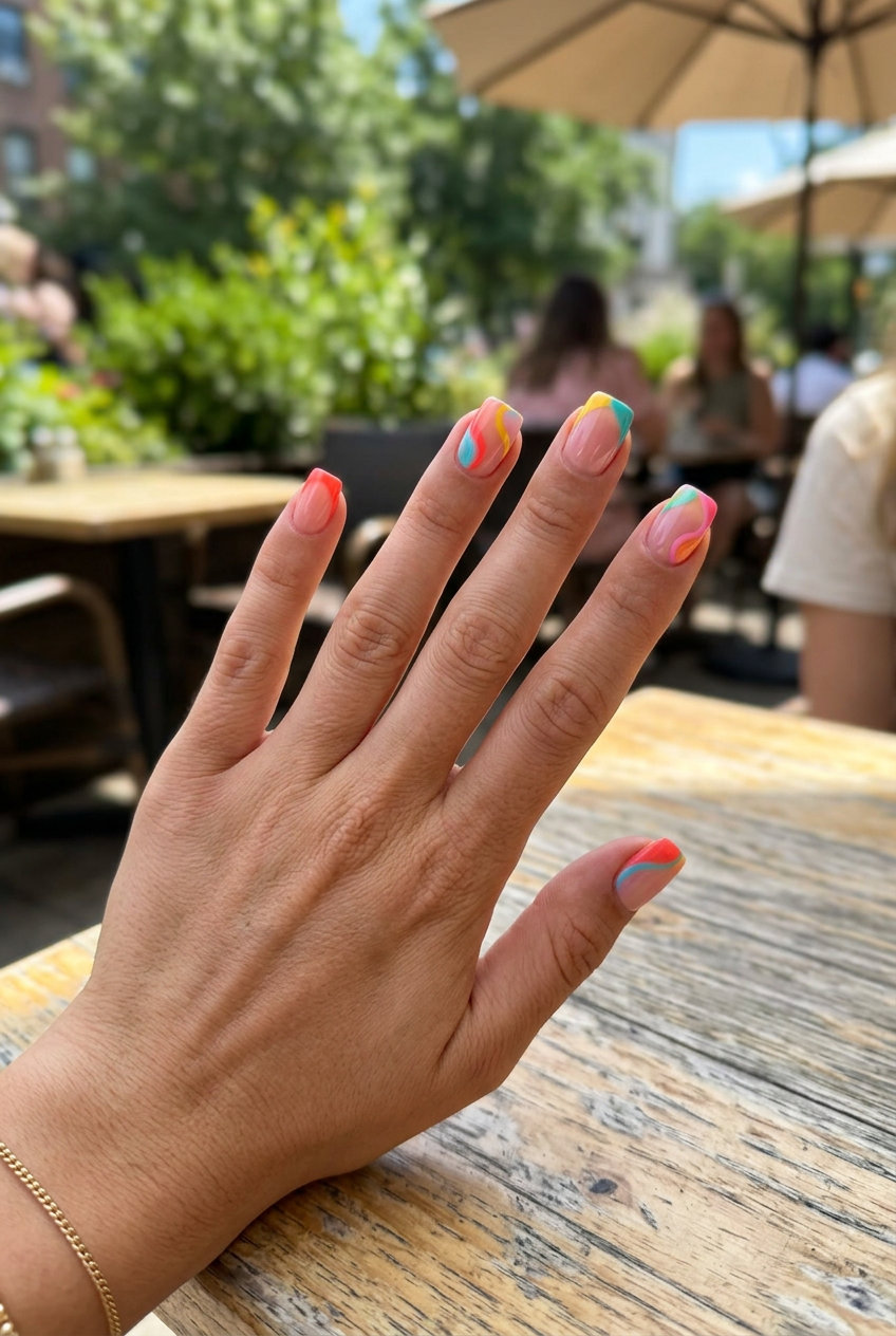 June Nails Ideas: Abstract French Tip Summer 2026 June nails ideas: Abstract Multicolor French Tip for a vibrant and artistic summer 2026.