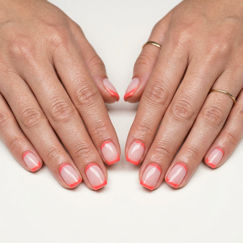 Coral Cuticle Pop French - Summer 2026 Fun Coral Cuticle Pop French nails for summer vacation outfits. Best for summer 2026.