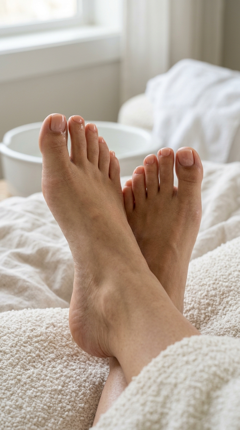 June toe nails ideas: Sophisticated sheer nude jelly squoval pedicure for minimalist summer 2026 style.