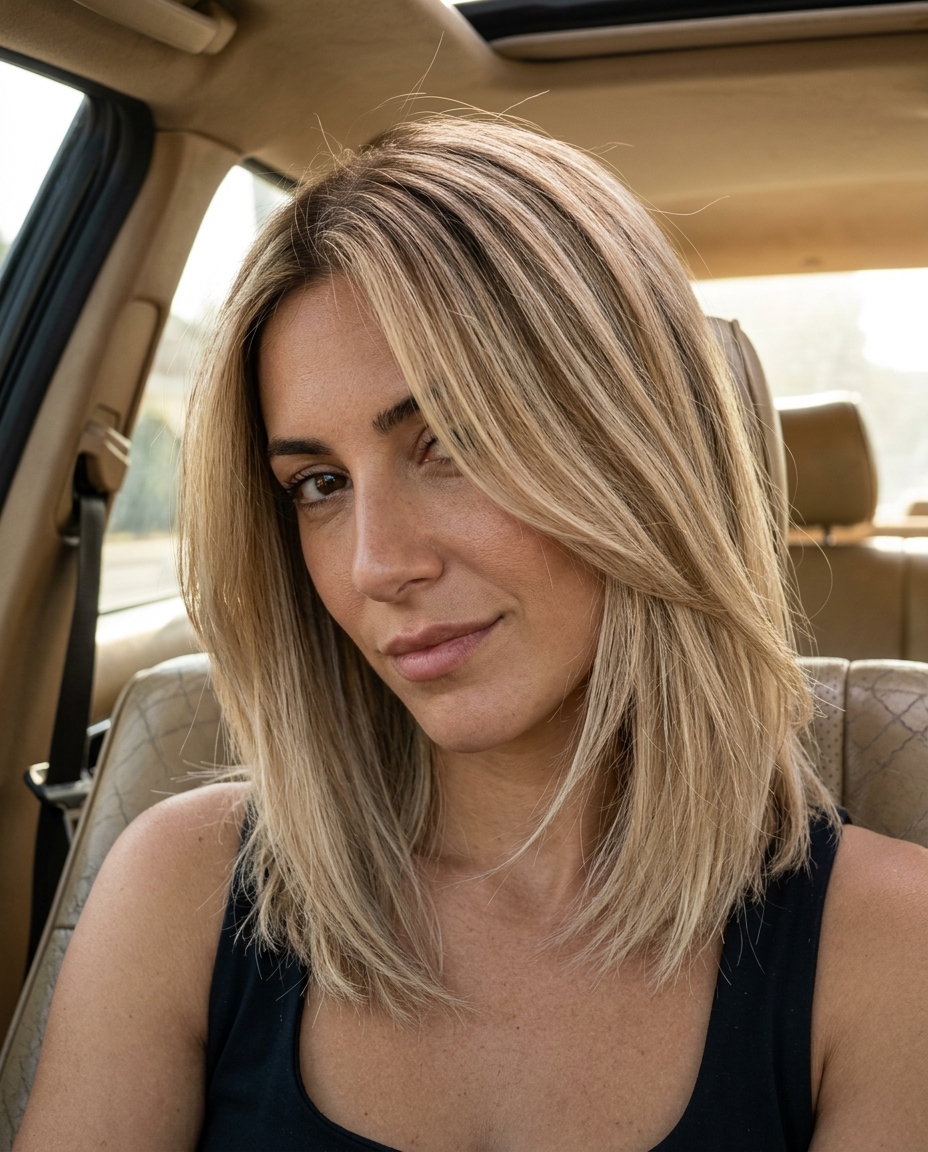 collarbone-length lob haircut with linen blonde babylights & root melt for summer 2026