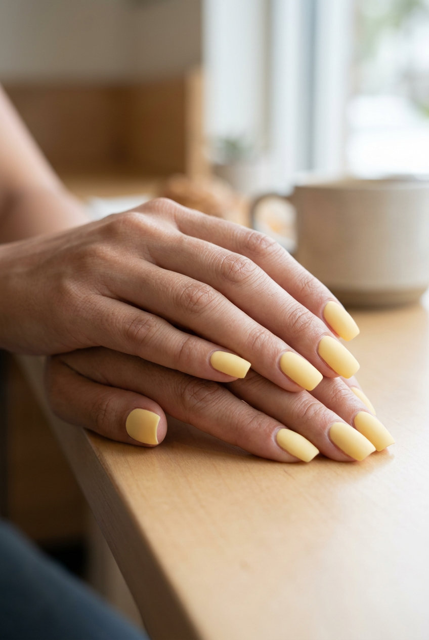 Butter Yellow Matte Nails | Manicure Colors Summer 2026 Butter Yellow Matte Solid nails: chic minimalist manicure colors summer 2026 for casual chic summer brunch.
