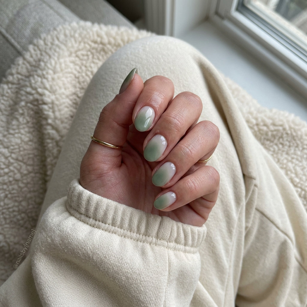 Sage Green Aura Bloom Nails 2026 Sage green aura bloom manicure for daily wear, casual outings, summer brunch. Manicure colors summer 2026.