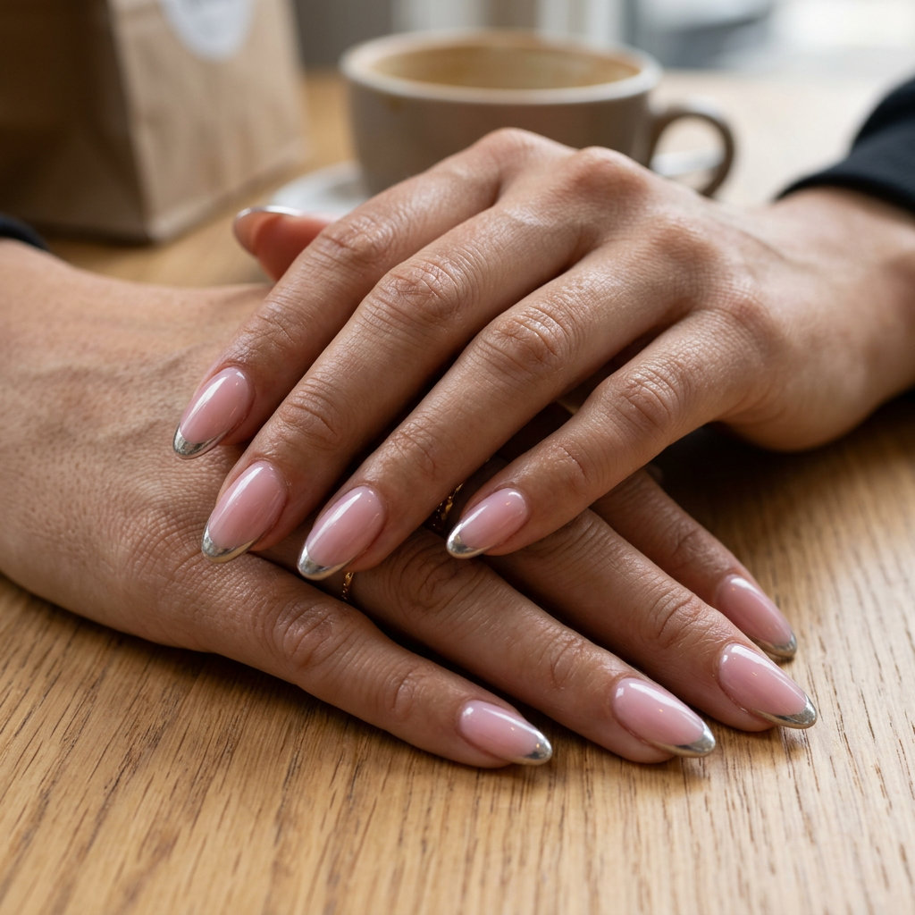 Silver Chrome French Nails | Manicure Colors Summer 2026 Silver Chrome Micro French nails: futuristic chic manicure colors summer 2026 for work and casual looks.