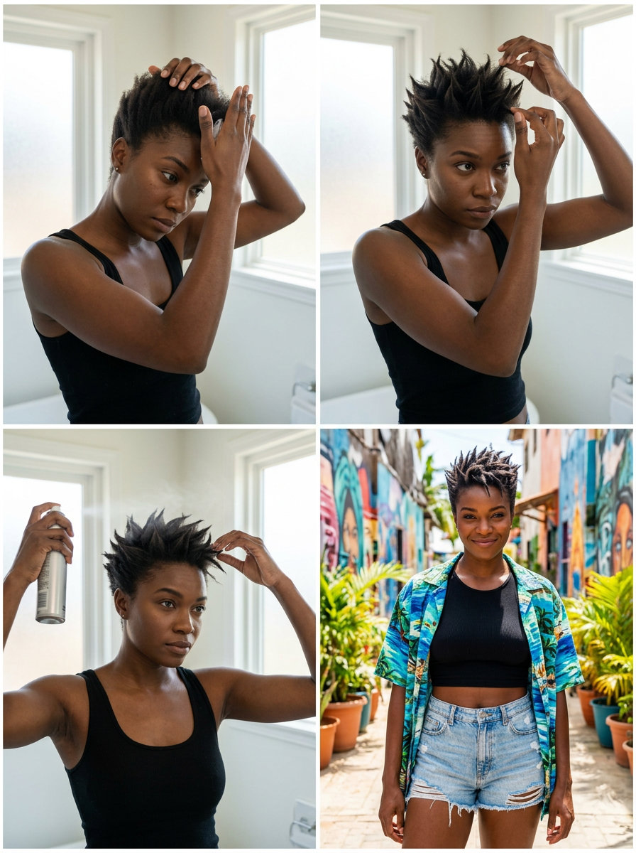 short choppy crop matte black with spiky texture for festival