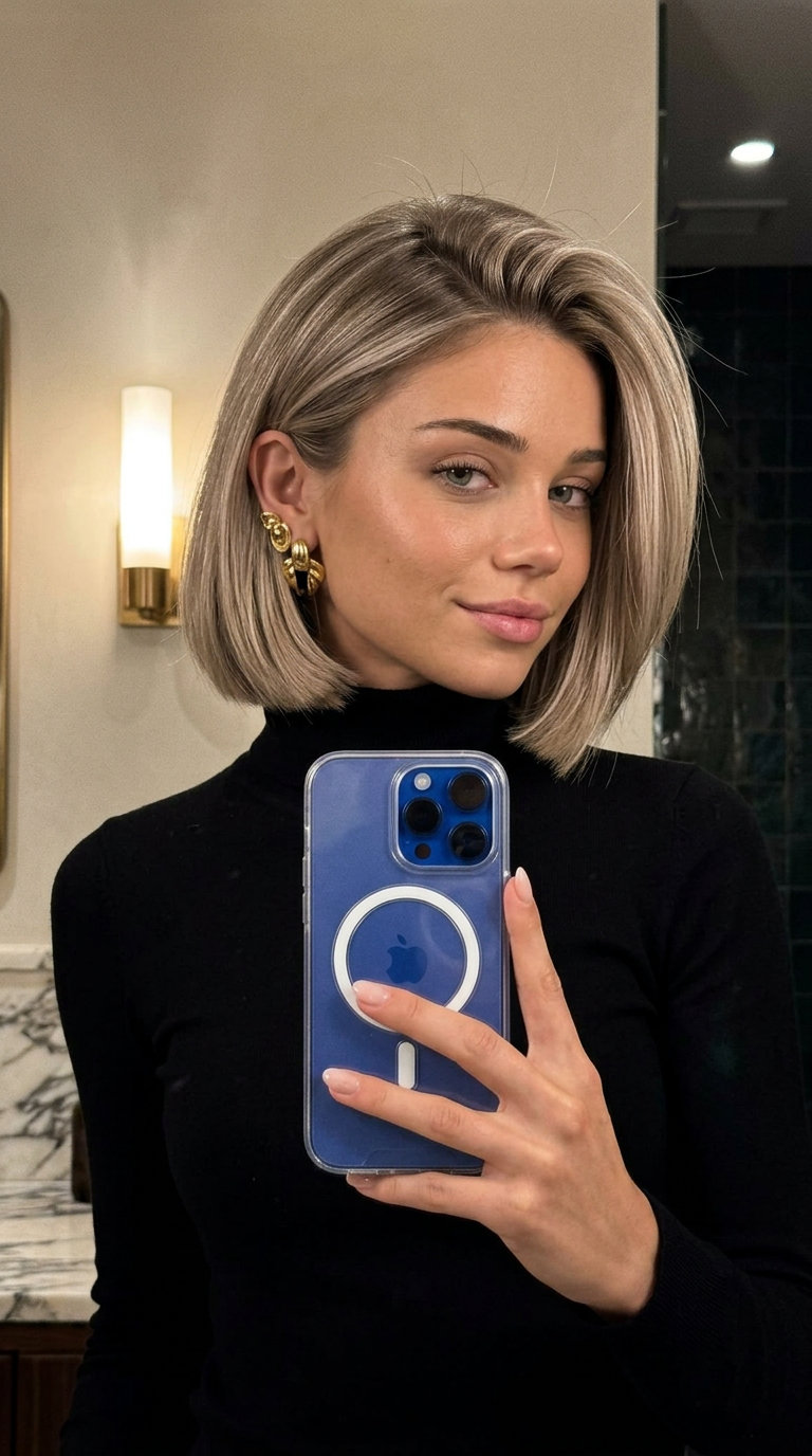 Classic Mushroom Blonde Italian Bob 2026 short italian bob haircut in mushroom blonde with ash blonde tones, babylights — sophisticated style