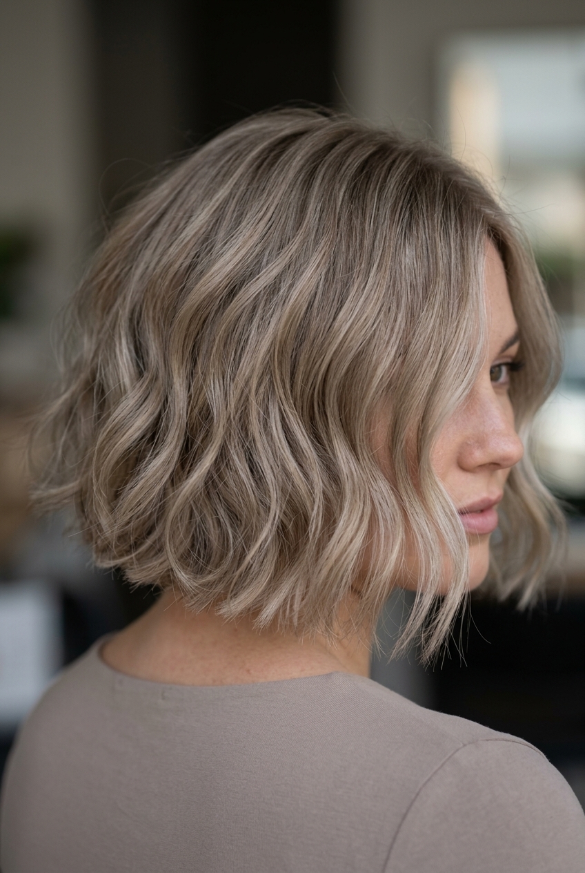 Airy Mushroom Blonde Italian Bob 2026 short italian bob haircut in mushroom blonde with ash beige tones, babylights — french chic style
