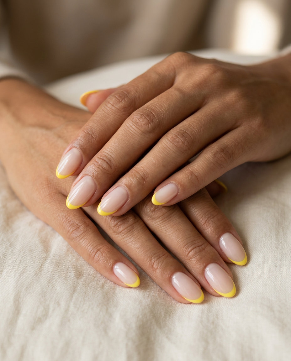 Fluorescent Yellow Micro-French Nails 2026: Chic & Casual Fluorescent yellow micro-French nails for daily wear, work, or casual chic. Neon summer nails 2026.